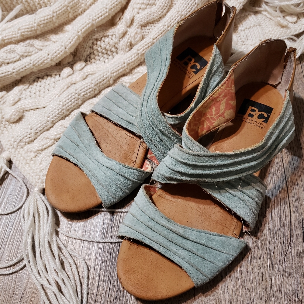 Mint green suede sandals